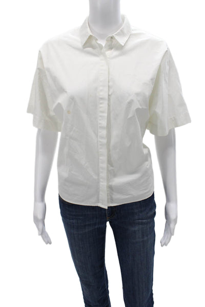Zara Trafaluc Women Collared Button Up Cotton Short Sleeve White Top Size S