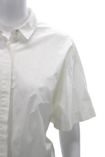 Zara Trafaluc Women Collared Button Up Cotton Short Sleeve White Top Size S