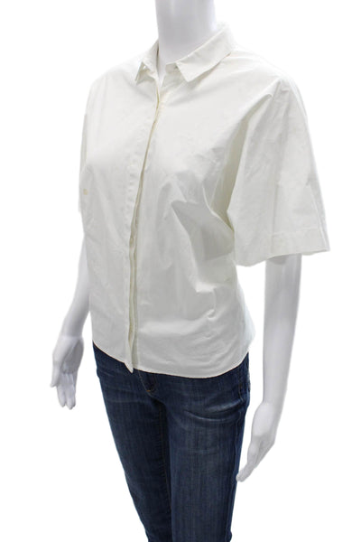 Zara Trafaluc Women Collared Button Up Cotton Short Sleeve White Top Size S