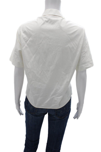 Zara Trafaluc Women Collared Button Up Cotton Short Sleeve White Top Size S