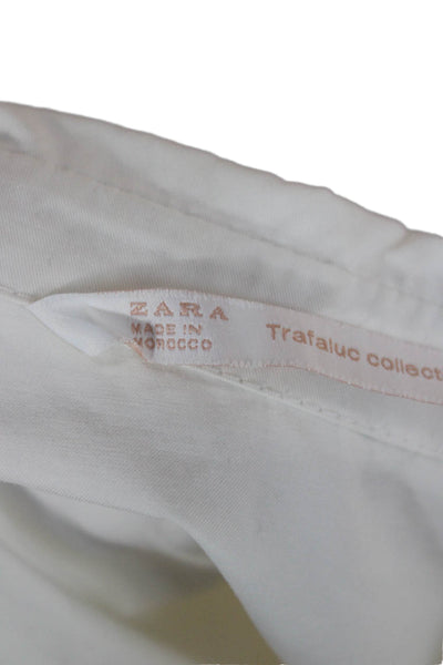 Zara Trafaluc Women Collared Button Up Cotton Short Sleeve White Top Size S