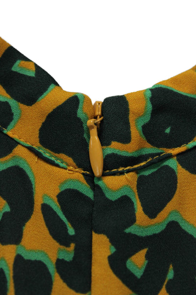 Scotch & Soda Women Green Leopard High Neck Short Sleeve Blouse Size S