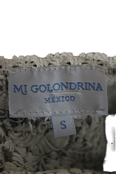 MI Golondrina Womens Bohemian Striped Floral Linen Blouse Gray Sleeveless Size S