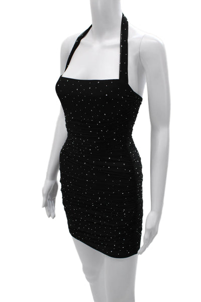 Lucy In the Sky Women Bodycon Mini Dress Black Polka Dot Tie Sleeveless Size S
