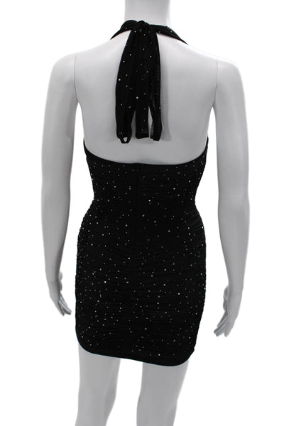 Lucy In the Sky Women Bodycon Mini Dress Black Polka Dot Tie Sleeveless Size S