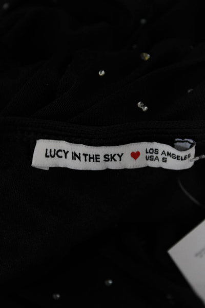 Lucy In the Sky Women Bodycon Mini Dress Black Polka Dot Tie Sleeveless Size S
