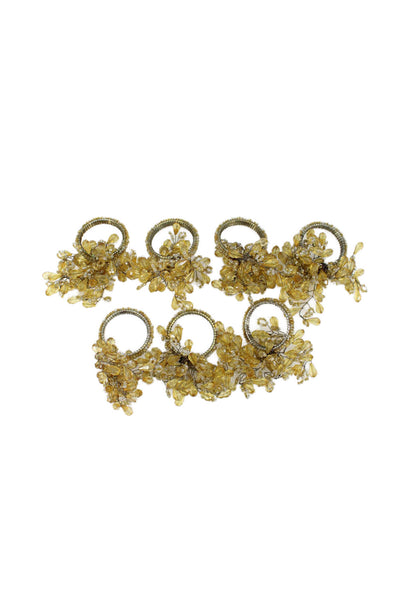 Designer Beaded Floral Napkin Rings Sparkling Gold Tone Set Of 7
