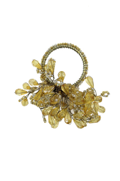 Designer Beaded Floral Napkin Rings Sparkling Gold Tone Set Of 7