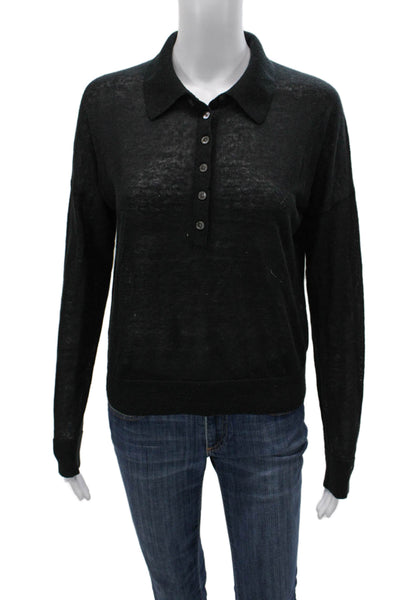 BR Unisex Pullover Black Wool Cashmere Collared Button Long Sleeve Size XS
