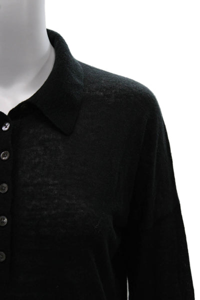 BR Unisex Pullover Black Wool Cashmere Collared Button Long Sleeve Size XS
