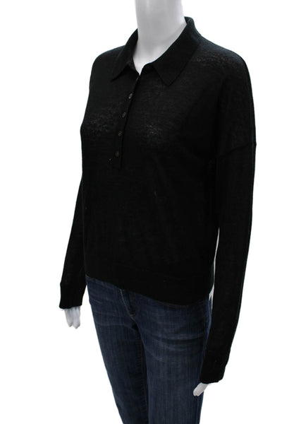 BR Unisex Pullover Black Wool Cashmere Collared Button Long Sleeve Size XS