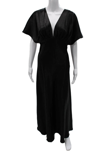 Free People Womens Maxi Dress Black V-Neck Zip Boho Size 2