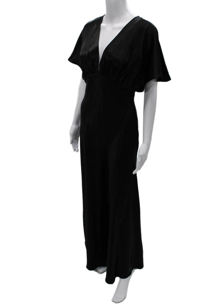 Free People Womens Maxi Dress Black V-Neck Zip Boho Size 2