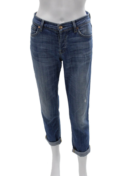 7 For All Mankind Women Boyfriend Cropped Blue Jeans 25in Size 26