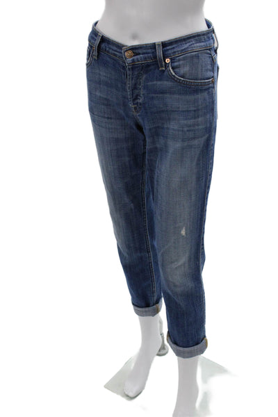 7 For All Mankind Women Boyfriend Cropped Blue Jeans 25in Size 26