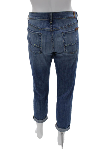 7 For All Mankind Women Boyfriend Cropped Blue Jeans 25in Size 26