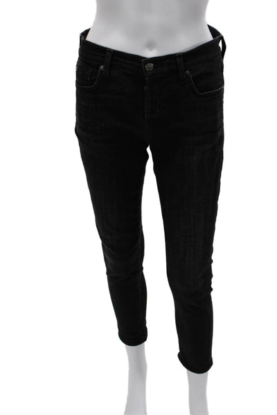 7 For All Mankind Womens Ankle Skinny Jeans Black Mid Rise Button Size 24