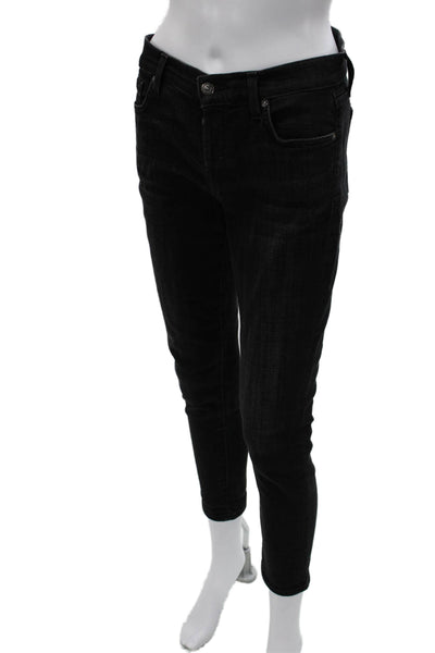 7 For All Mankind Womens Ankle Skinny Jeans Black Mid Rise Button Size 24