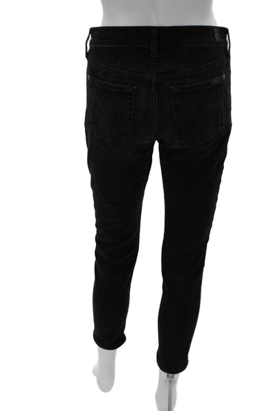 7 For All Mankind Womens Ankle Skinny Jeans Black Mid Rise Button Size 24