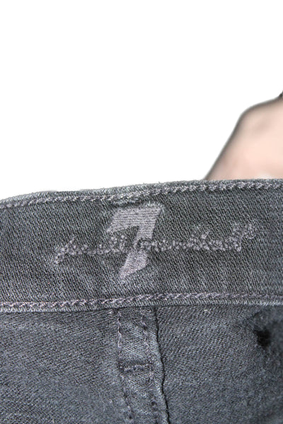 7 For All Mankind Womens Ankle Skinny Jeans Black Mid Rise Button Size 24