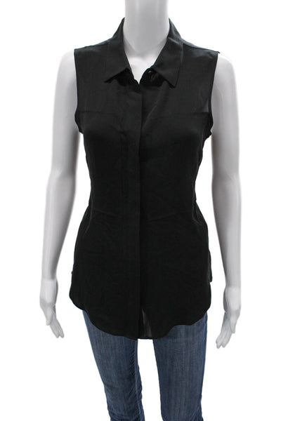 Theory Women Silk Sleeveless Collared Button-Up Black Size L