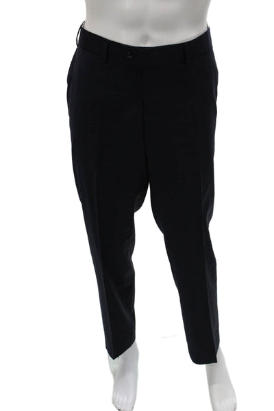 Hiltl Mens Dress Pants Dark Blue Wool Button Closure Size 36