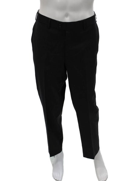 Hiltl Mens Ankle Dress Pants Black 100% Wool Solid Button Classic Size 36