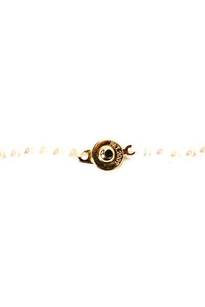 Designer Womens 14K Y Gold Pearl + Lapis Bead Necklace w Gold Tone Clasp 16"