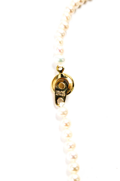 Designer Womens 14K Y Gold Pearl + Lapis Bead Necklace w Gold Tone Clasp 16"