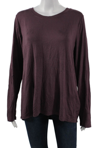 Colleen Lopez Women Purple Long Sleeve Button Up Top Round Neck Rayon Size XL