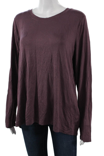 Colleen Lopez Women Purple Long Sleeve Button Up Top Round Neck Rayon Size XL