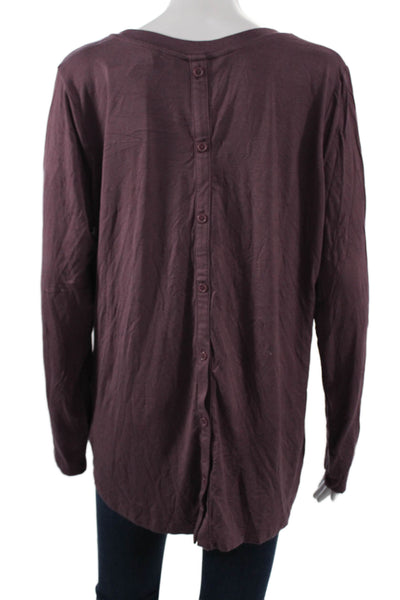 Colleen Lopez Women Purple Long Sleeve Button Up Top Round Neck Rayon Size XL