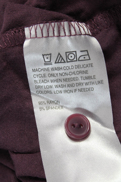 Colleen Lopez Women Purple Long Sleeve Button Up Top Round Neck Rayon Size XL