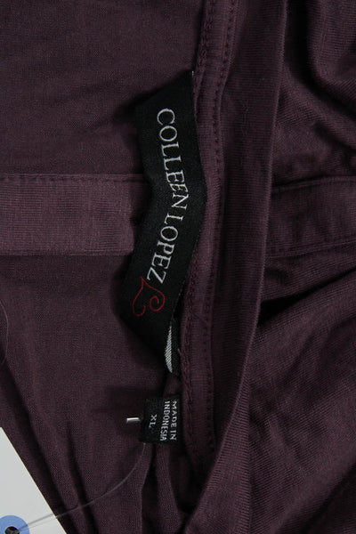 Colleen Lopez Women Purple Long Sleeve Button Up Top Round Neck Rayon Size XL