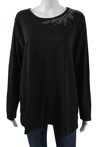 Quacker Factory Women Tunic T Shirt Black Long Sleeve Round Neck Size XL