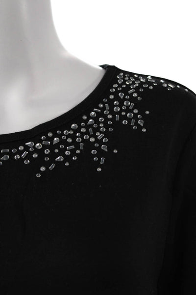 Quacker Factory Women Tunic T Shirt Black Long Sleeve Round Neck Size XL