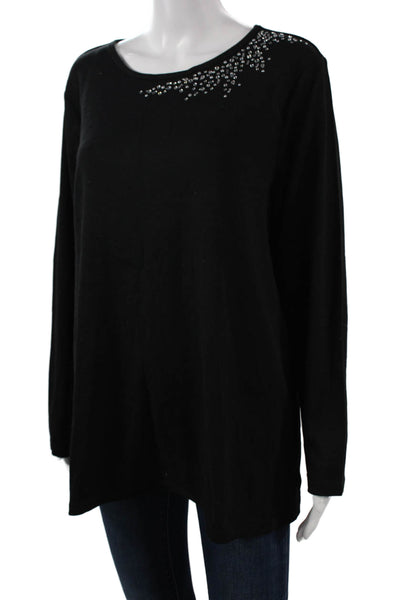 Quacker Factory Women Tunic T Shirt Black Long Sleeve Round Neck Size XL