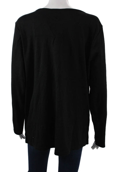 Quacker Factory Women Tunic T Shirt Black Long Sleeve Round Neck Size XL