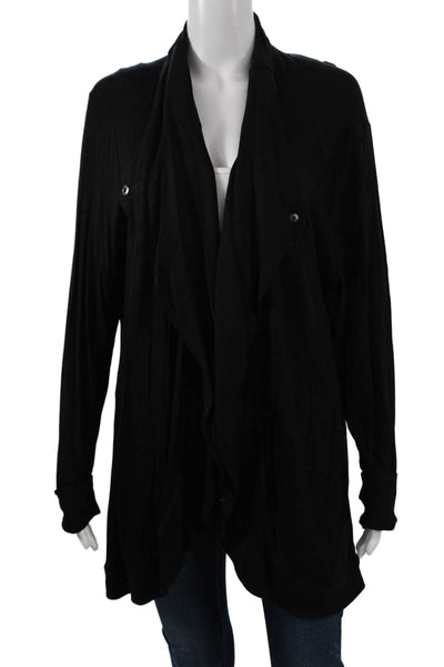 Susan Graver Women Coatigan Black Long Sleeve Snap Solid Size XL