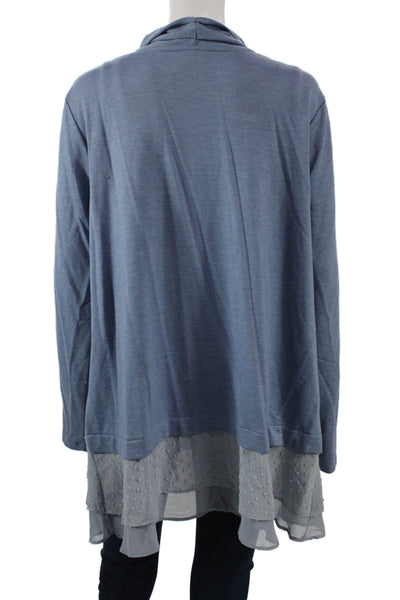 Logo Lori Goldstein Women Bohemian Blue Solid Long Sleeve Coatigan Size XL