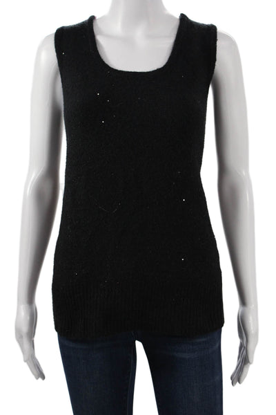 Isaac Mizrahi Women Black Square Neck Sweater Vest Sleeveless Size L