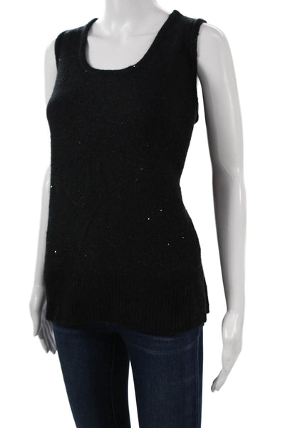 Isaac Mizrahi Women Black Square Neck Sweater Vest Sleeveless Size L