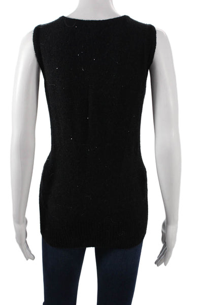 Isaac Mizrahi Women Black Square Neck Sweater Vest Sleeveless Size L