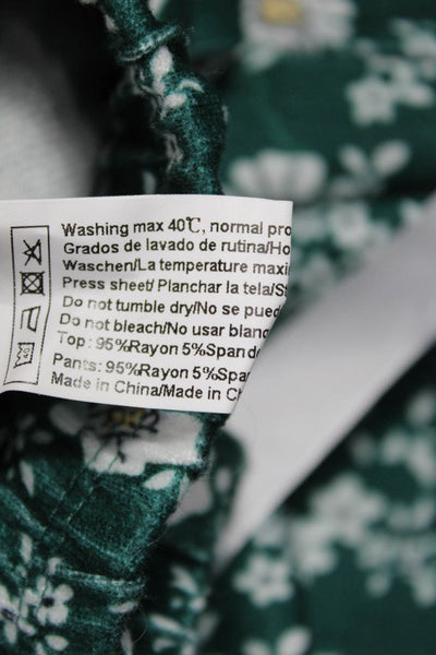 Ekouaer Womens Pajama Pants Green Floral 95% Rayon 5% Spandex Size S