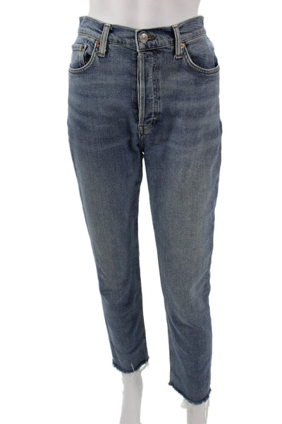 Re/Done Women High Rise Ankle Cropped Blue Jeans Size 29