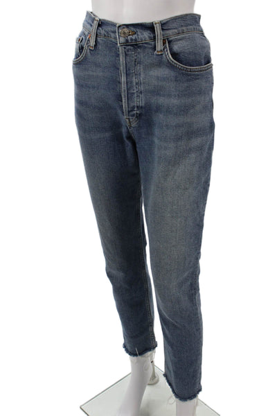 Re/Done Women High Rise Ankle Cropped Blue Jeans Size 29