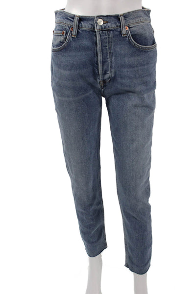 Re/Done Women Blue Cropped Ankle Straight Jeans High Rise Size 28