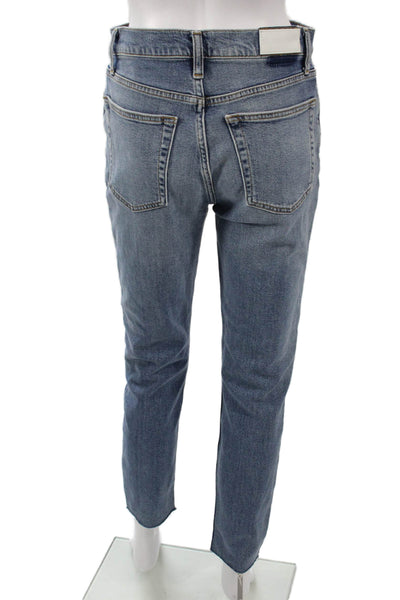 Re/Done Women Blue Cropped Ankle Straight Jeans High Rise Size 28