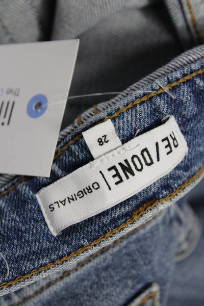 Re/Done Women Blue Cropped Ankle Straight Jeans High Rise Size 28