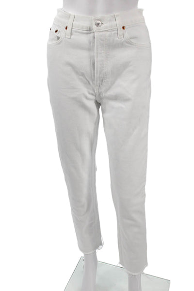 Re/Done Women Ankle Cropped Jeans White High Rise Size 29